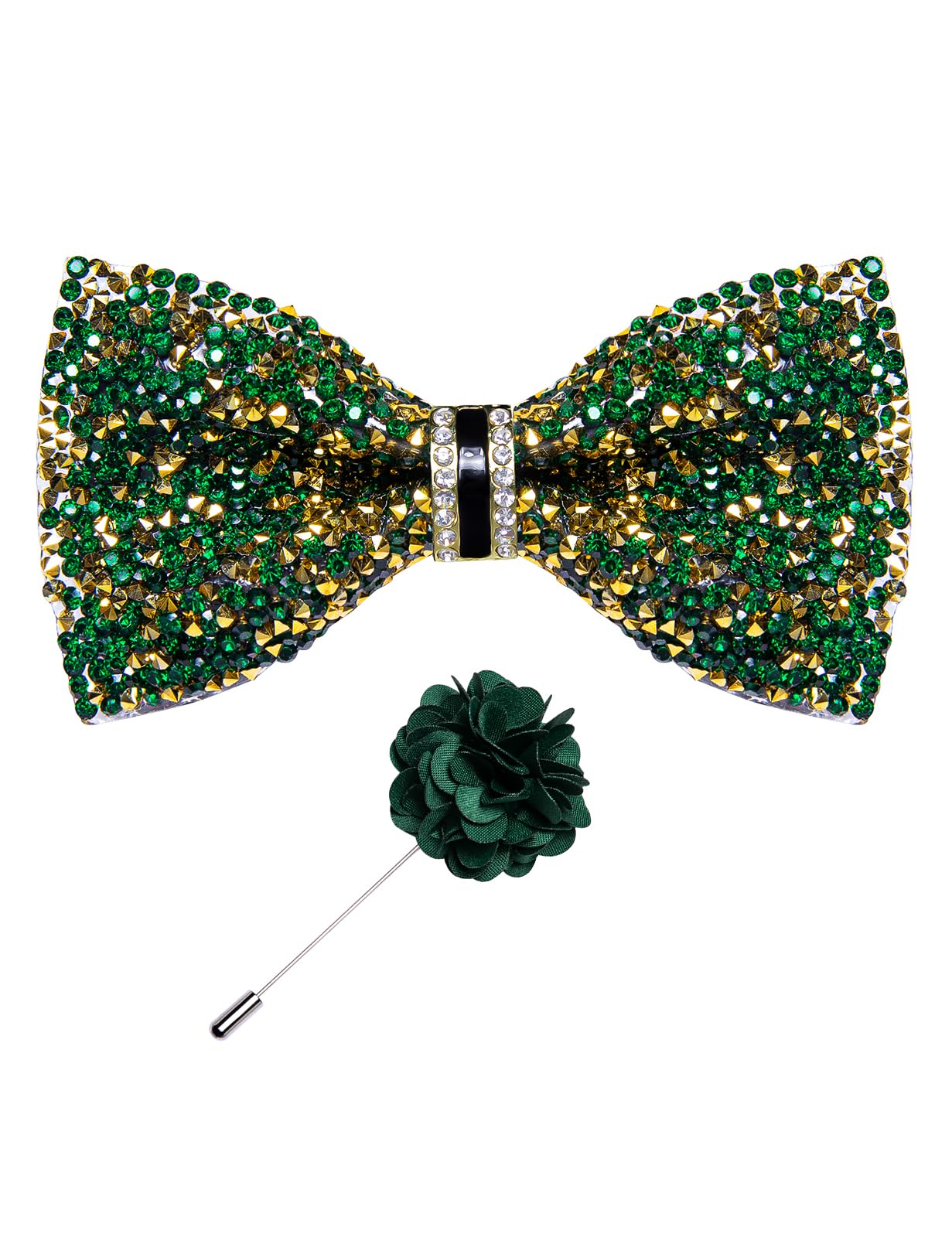 Rhinestone Bow Ties for Men Adjustable Sequin Diamond Pre-tied Bowtie with Ring and Lapel Pin Set for Wedding Party
