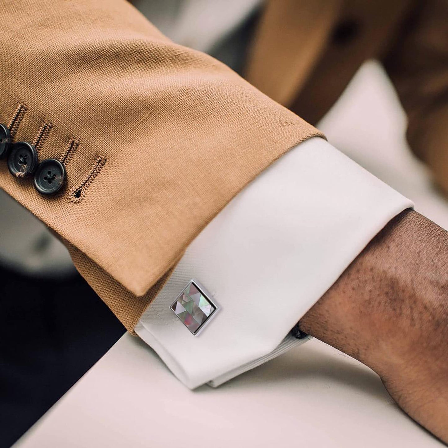 Handmade Classic Mother of Pearl Silver Cuff Links