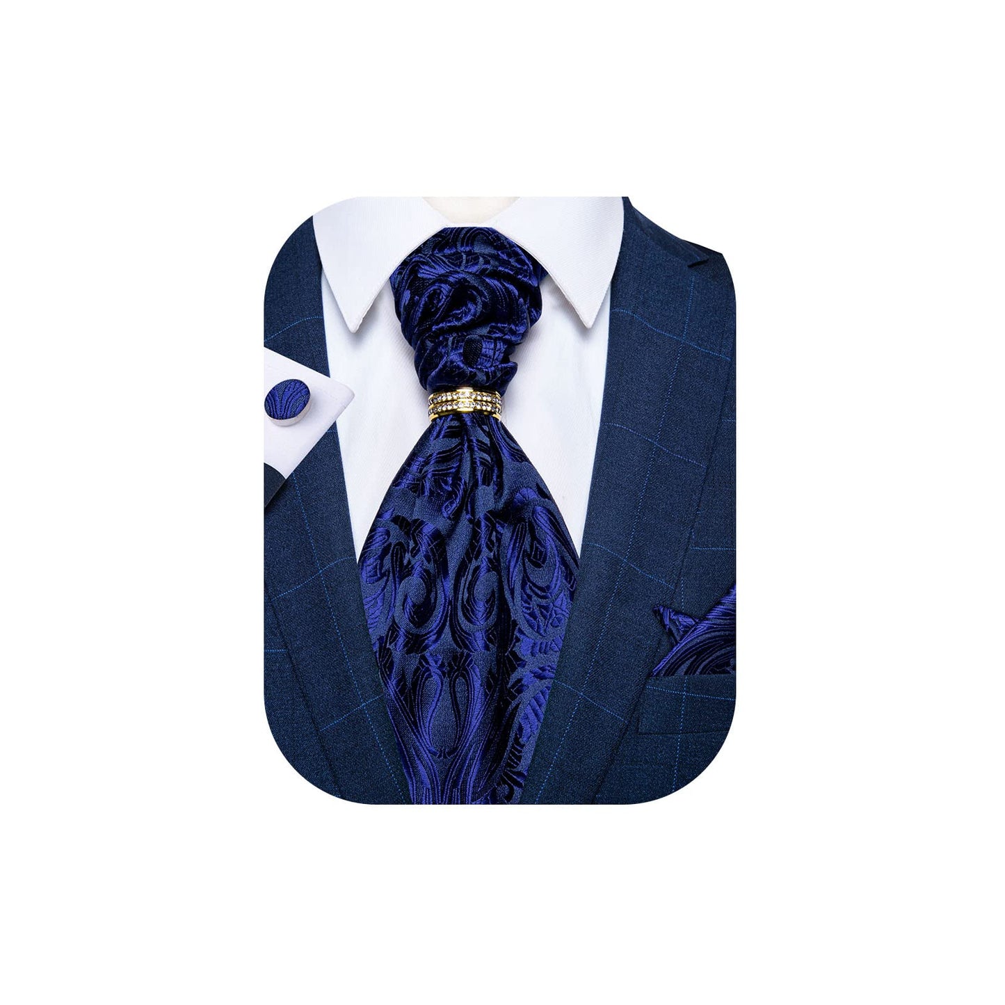 DiBanGu Paisley Ascot Ties for Men Silk Woven Cravat Tie and Pocket Square Cufflinks Set with Tie Ring for Wedding Party