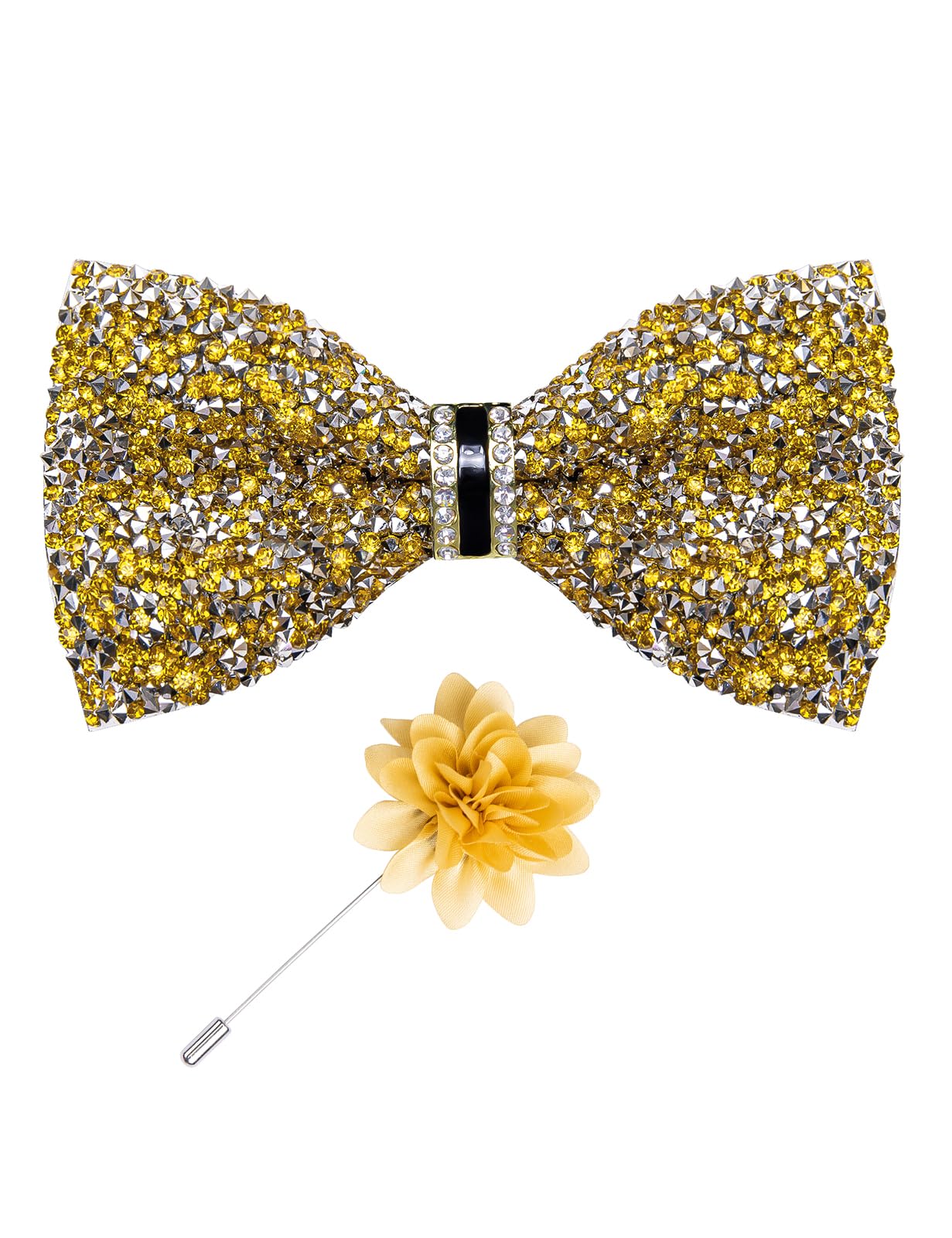 Rhinestone Bow Ties for Men Adjustable Sequin Diamond Pre-tied Bowtie with Ring and Lapel Pin Set for Wedding Party