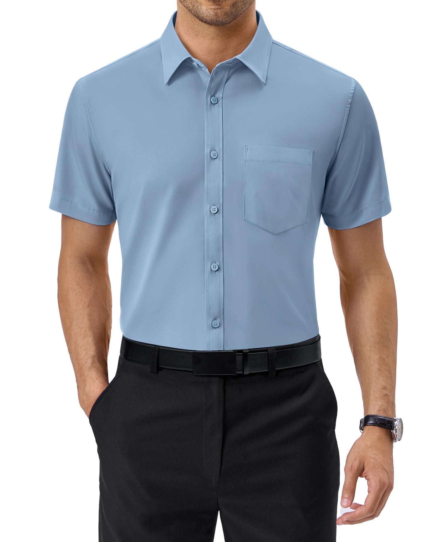 Alimens & Gentle Mens Short Sleeve Dress Shirts Regular Fit Stretch Wrinkle-Resistant Button Down Shirts