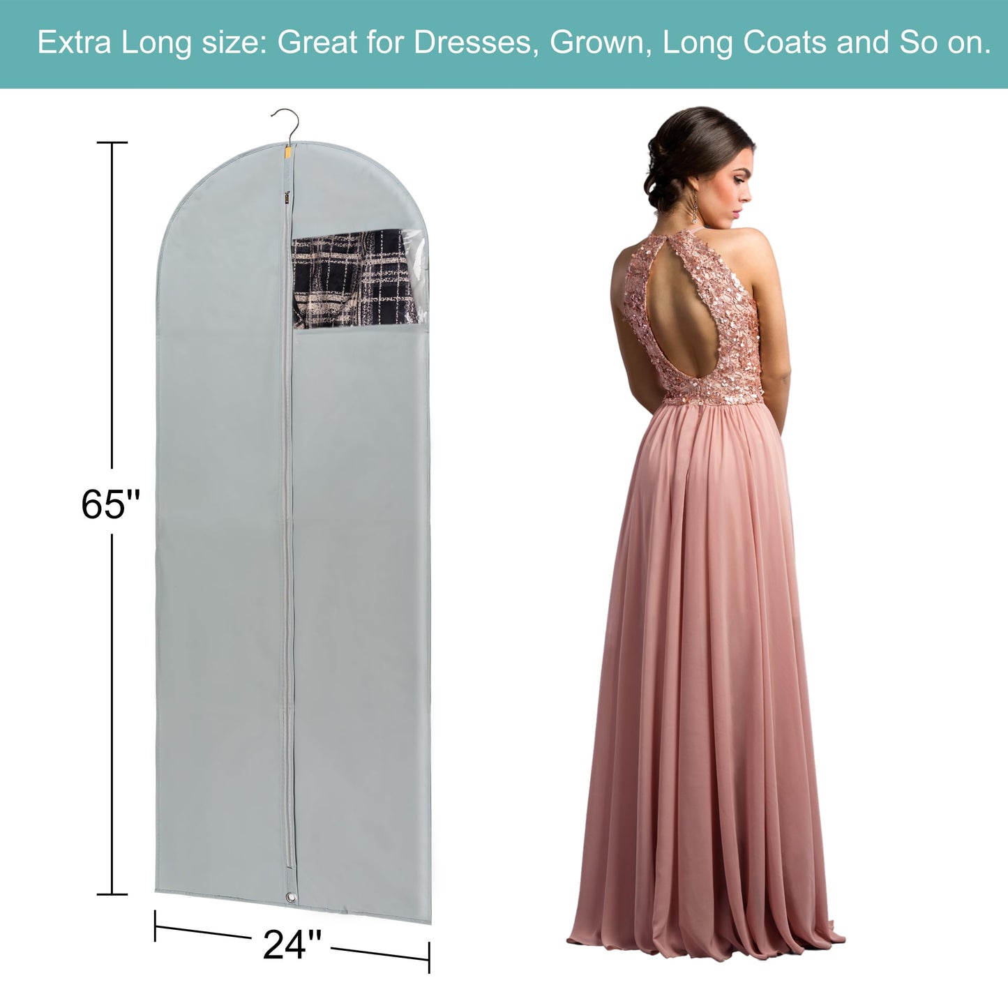 Clear Garment Bags Clothes Covers Protecting Dusts (Set of 12) for Storage Plastic Garment Bags Hanging Clothes Bags Dress Bag for Gowns Long with Zipper for Closet - 24'' x 40''/12 Pack