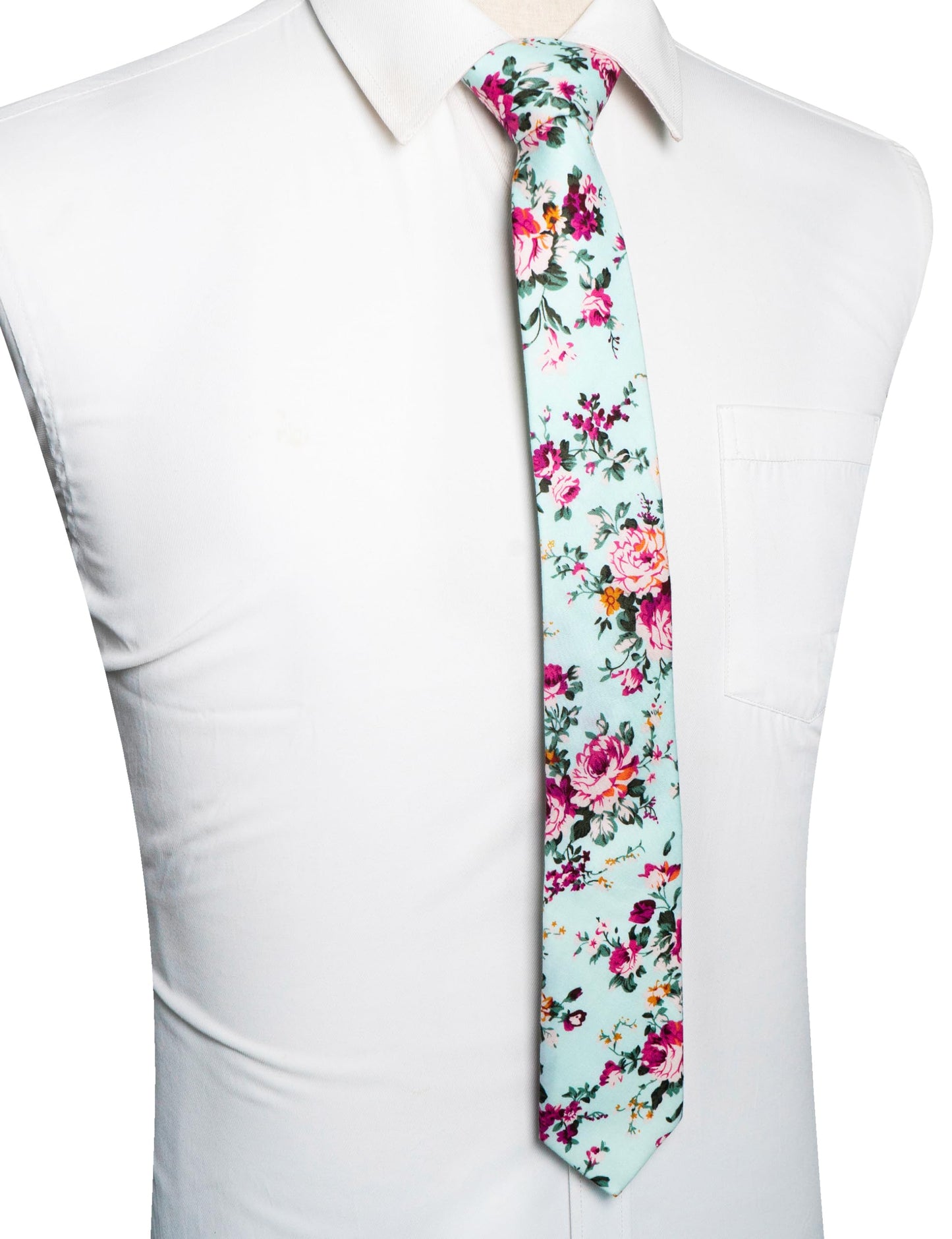 Cotton Floral Skinny Tie and Pocket Square With Tie Clip Set