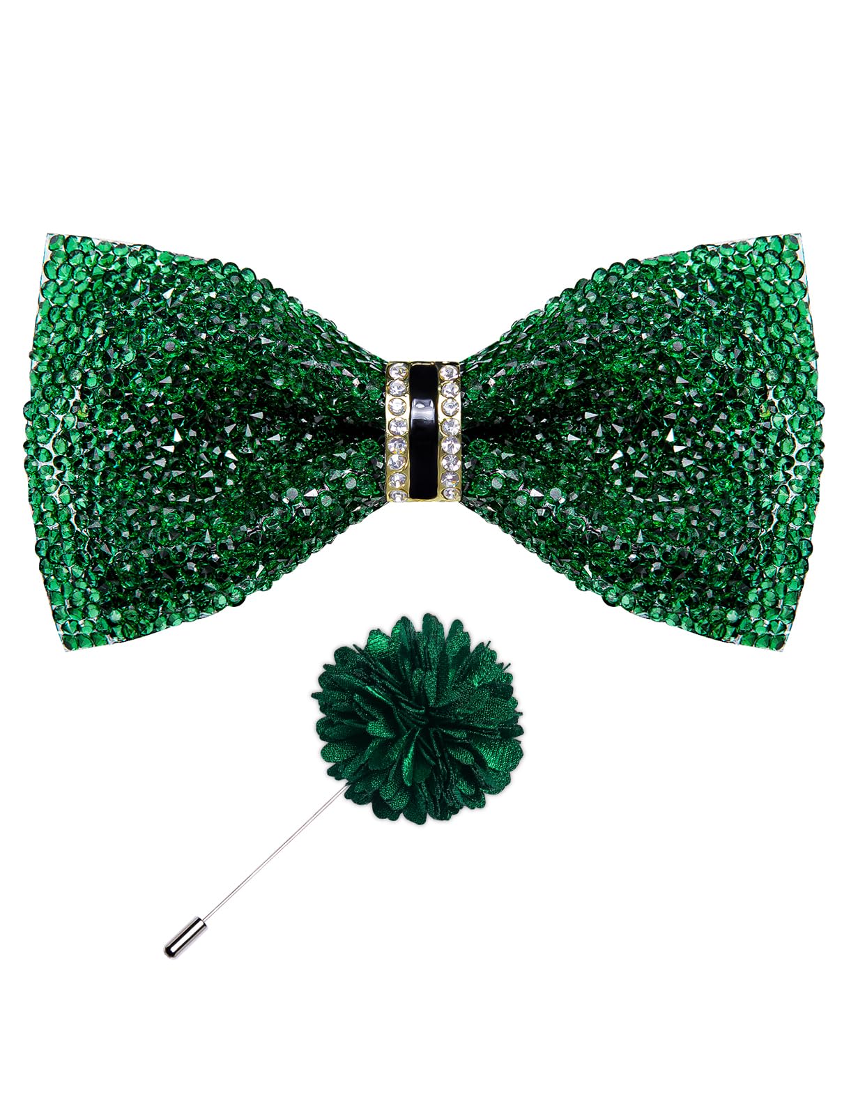 Rhinestone Bow Ties for Men Adjustable Sequin Diamond Pre-tied Bowtie with Ring and Lapel Pin Set for Wedding Party