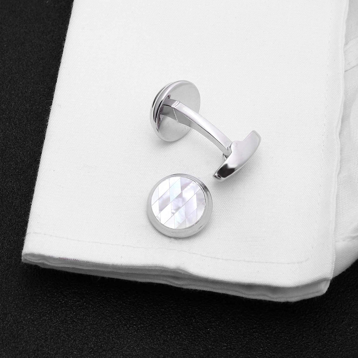 Handmade Classic Mother of Pearl Silver Cuff Links