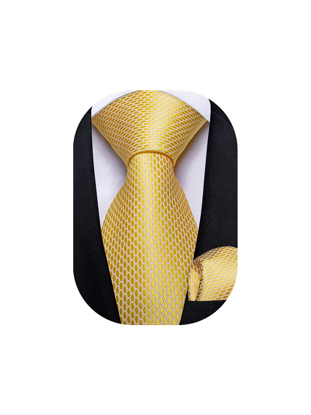 Mens Solid Color Tie and Pocket Square Set Woven Silk Plain Necktie & Handkerchief for Men Wedding Party Formal