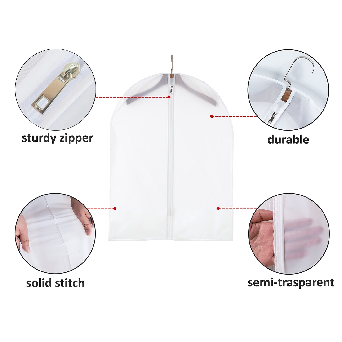 Clear Garment Bags Clothes Covers Protecting Dusts (Set of 12) for Storage Plastic Garment Bags Hanging Clothes Bags Dress Bag for Gowns Long with Zipper for Closet - 24'' x 40''/12 Pack