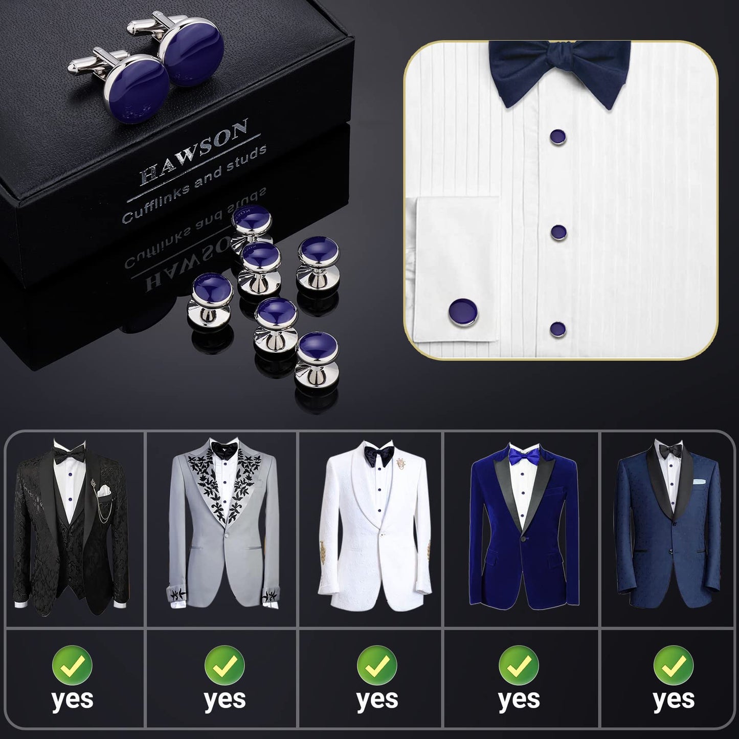 Men’s Cufflinks and Tuxedo Studs Set