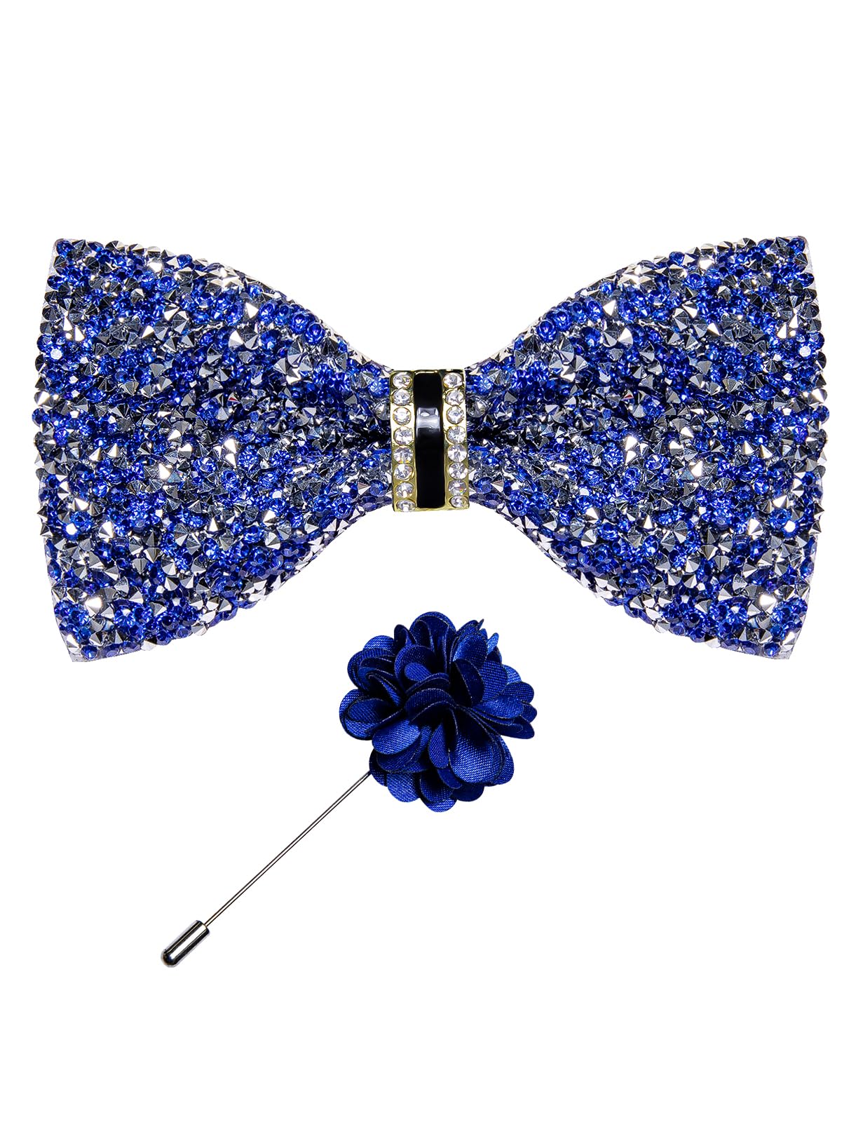 Rhinestone Bow Ties for Men Adjustable Sequin Diamond Pre-tied Bowtie with Ring and Lapel Pin Set for Wedding Party