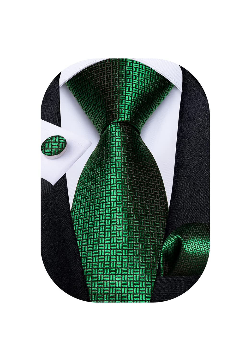 Mens Solid Color Tie and Pocket Square Set Woven Silk Plain Necktie & Handkerchief for Men Wedding Party Formal