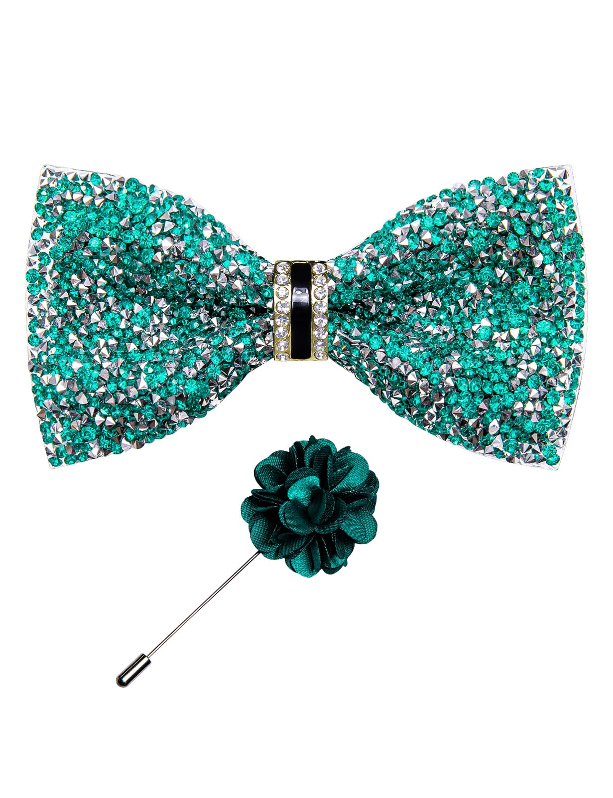 Rhinestone Bow Ties for Men Adjustable Sequin Diamond Pre-tied Bowtie with Ring and Lapel Pin Set for Wedding Party