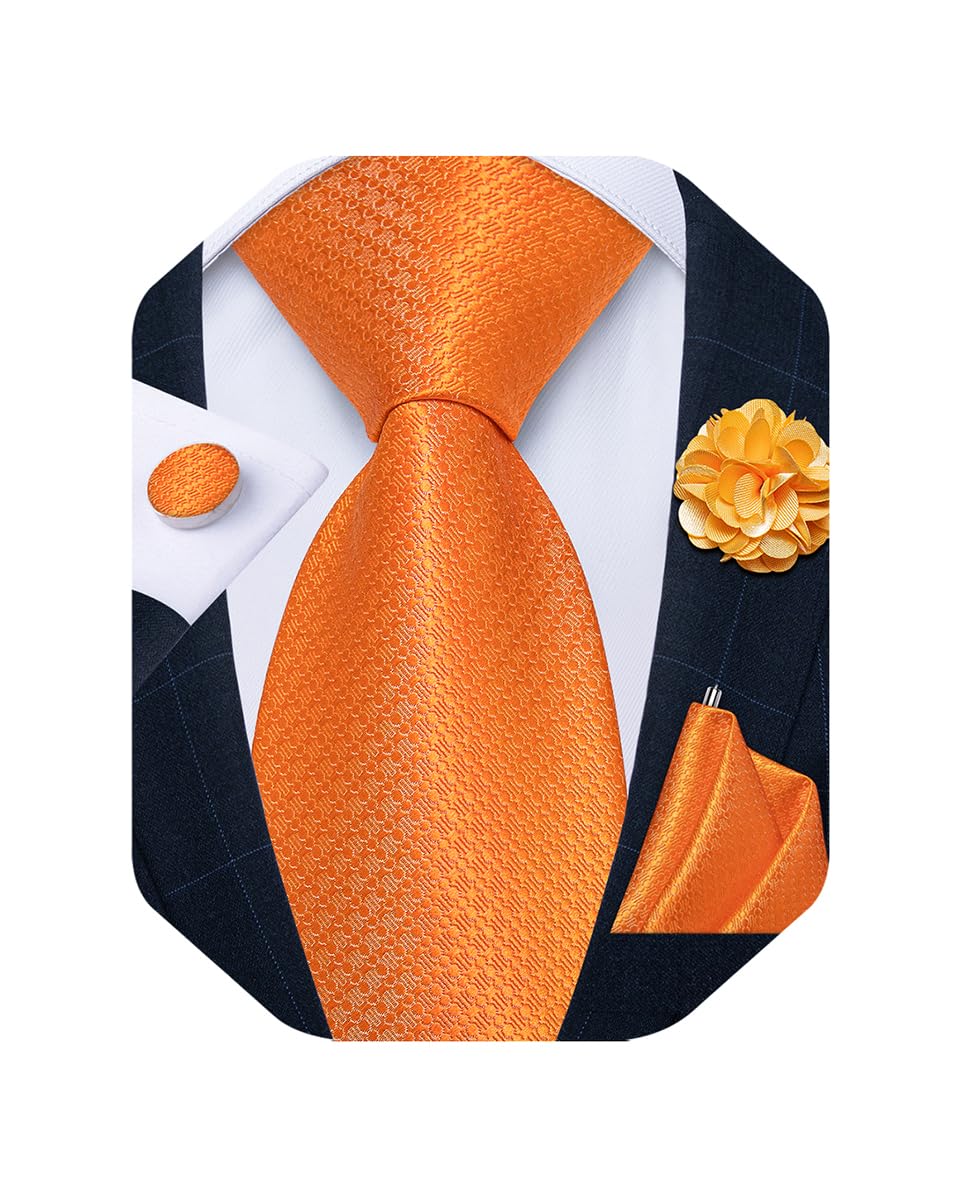 Mens Tie and Lapel Pin Set Silk Plaid Solid Paisley Necktie & Pocket Square Cufflinks for Wedding Party