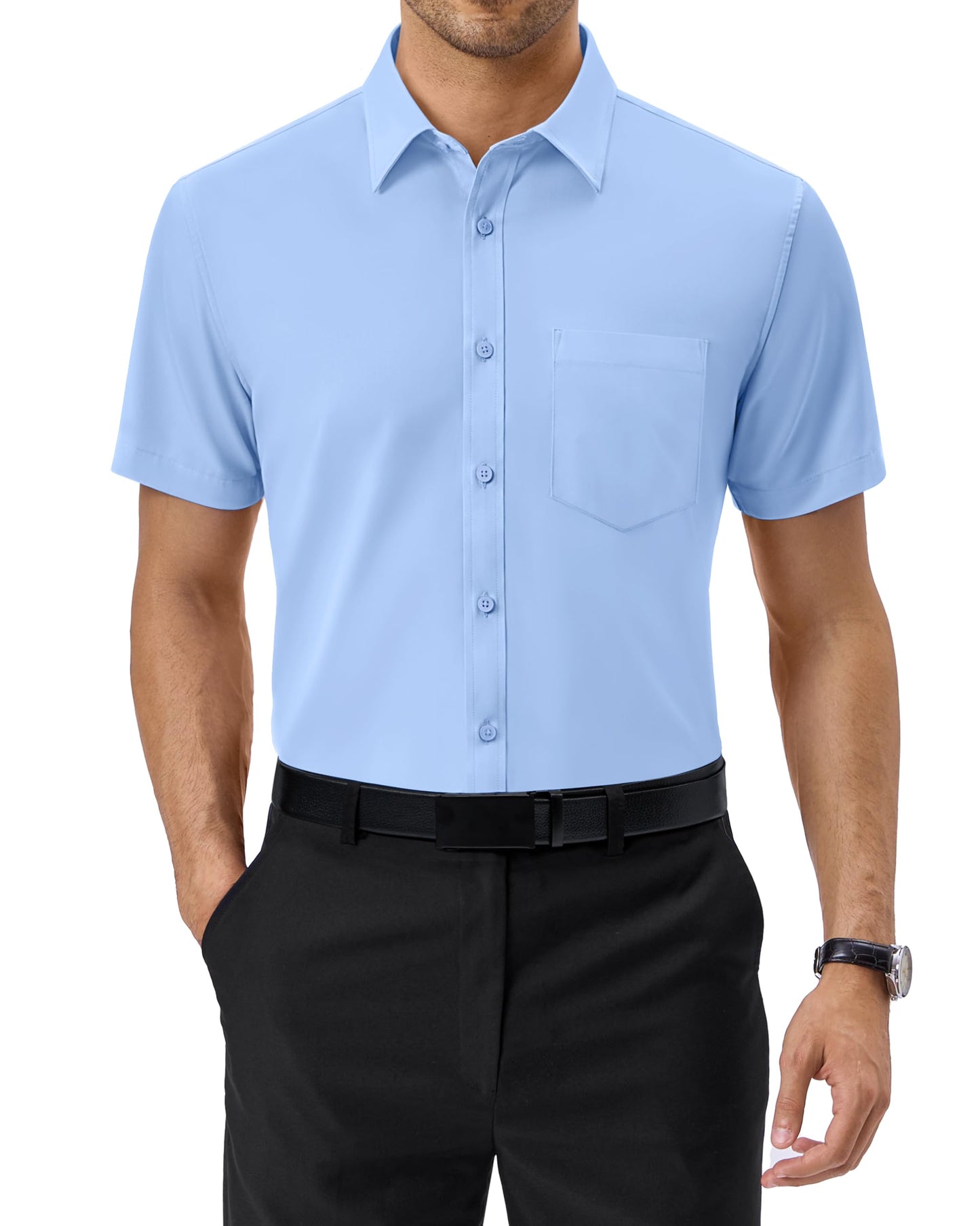 Alimens & Gentle Mens Short Sleeve Dress Shirts Regular Fit Stretch Wrinkle-Resistant Button Down Shirts