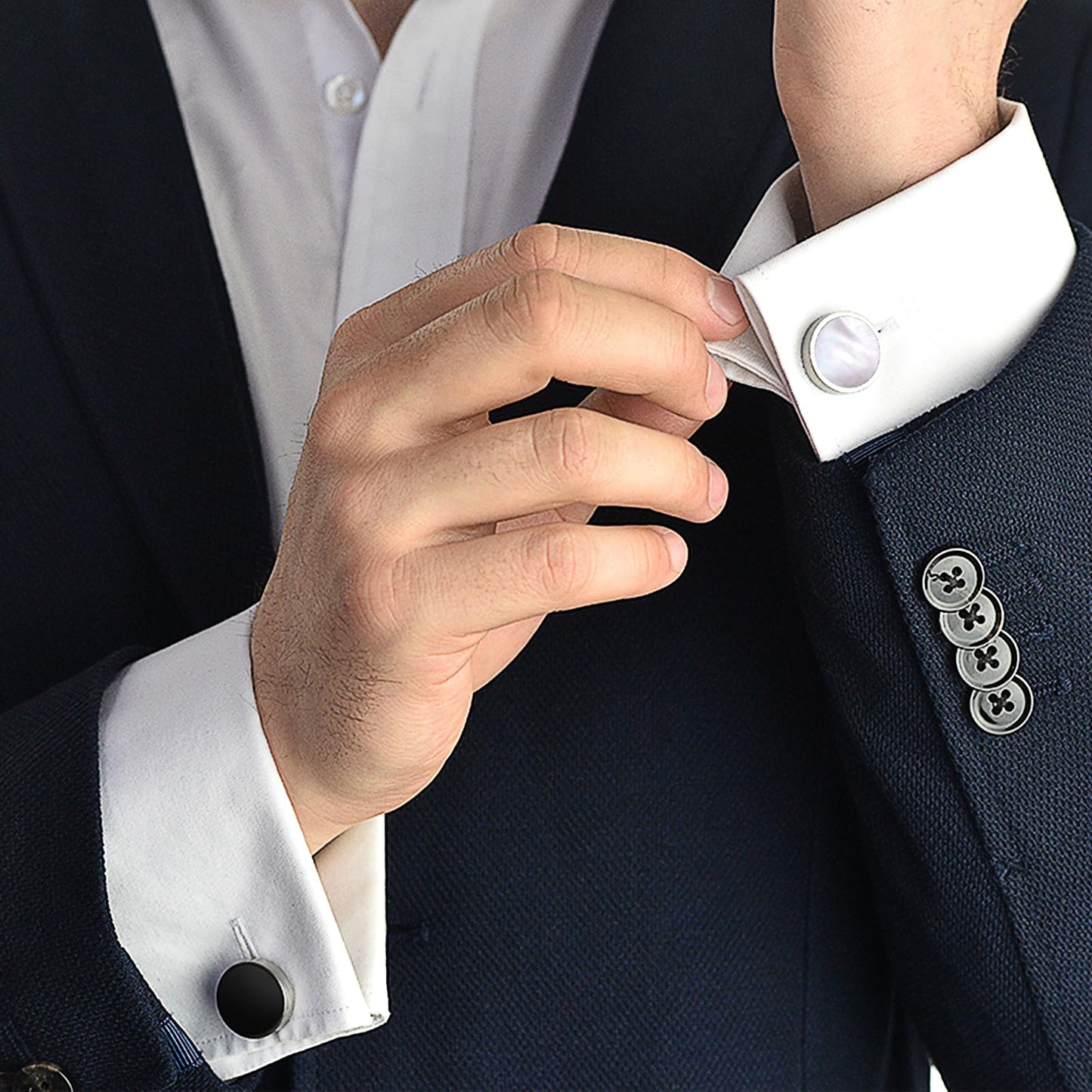 Handmade Classic Mother of Pearl Silver Cuff Links