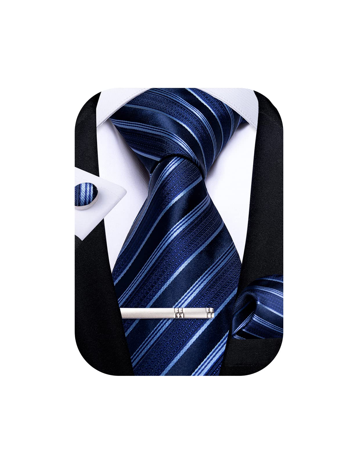 Mens Striped Tie Silk Woven Necktie and Pocket Square Cufflinks Tie Clip Set Wedding Business Formal Gift Tie for Men