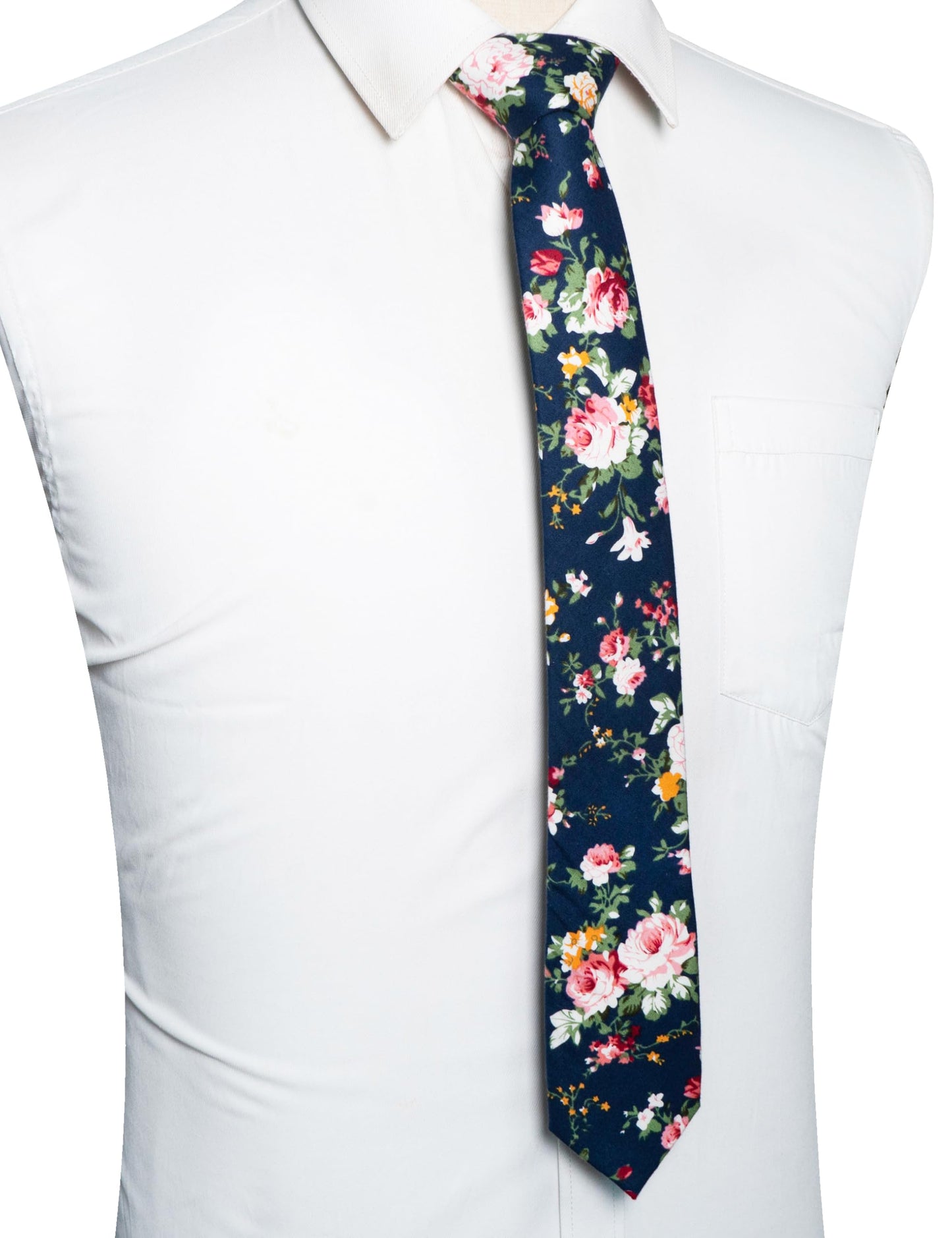 Cotton Floral Skinny Tie and Pocket Square With Tie Clip Set