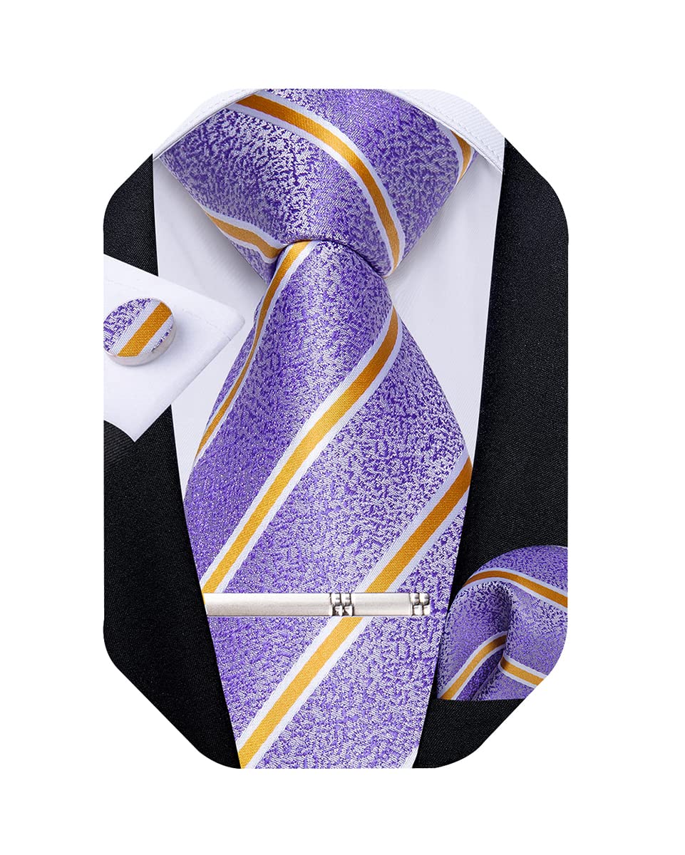 Mens Striped Tie Silk Woven Necktie and Pocket Square Cufflinks Tie Clip Set Wedding Business Formal Gift Tie for Men