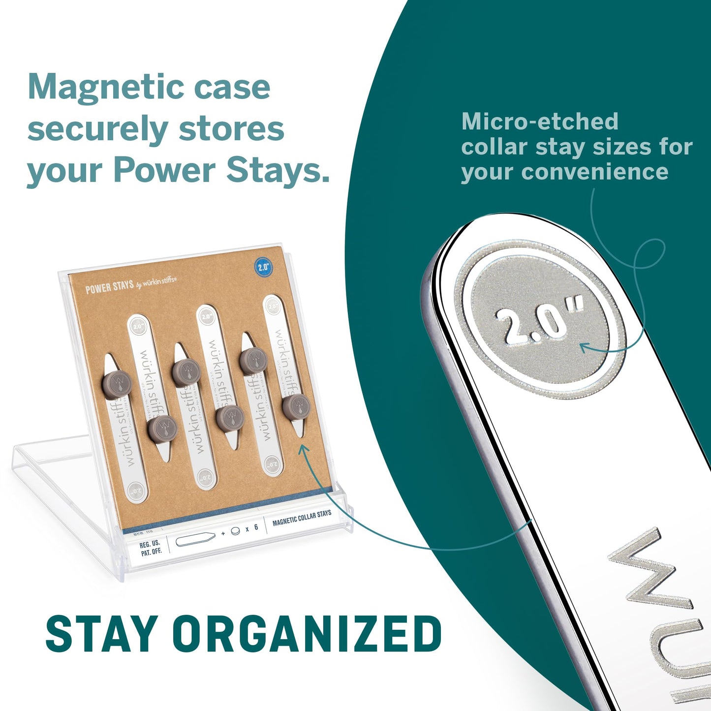 Würkin Stiffs Power Stays Magnetic Collar Stays|Power Stays with Storage Case | Metal Shirt Collar Stays for Men Clothing