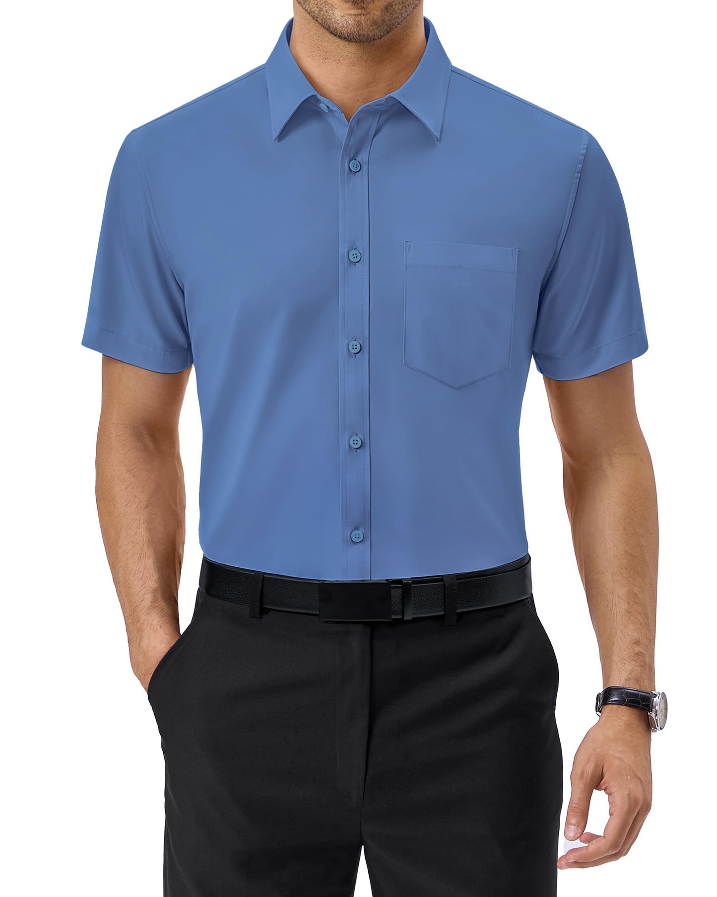 Alimens & Gentle Mens Short Sleeve Dress Shirts Regular Fit Stretch Wrinkle-Resistant Button Down Shirts