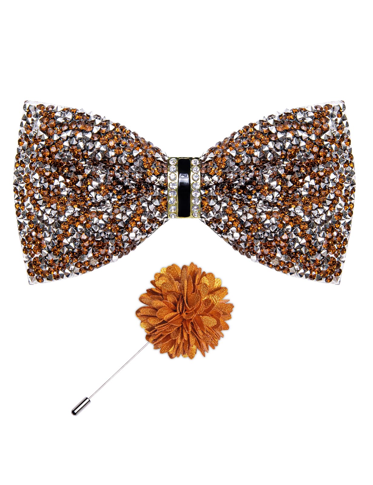 Rhinestone Bow Ties for Men Adjustable Sequin Diamond Pre-tied Bowtie with Ring and Lapel Pin Set for Wedding Party
