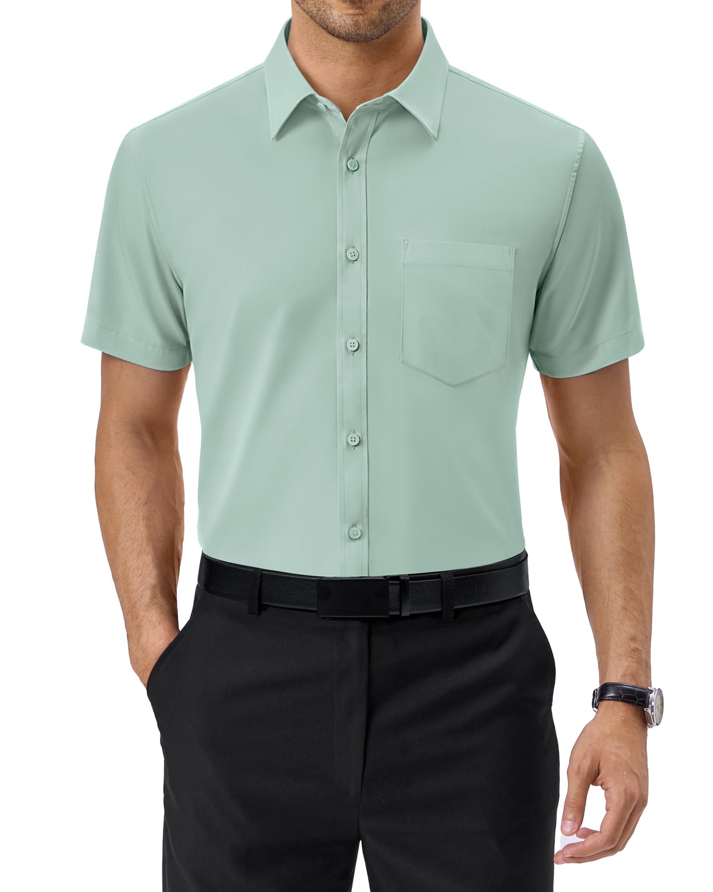 Alimens & Gentle Mens Short Sleeve Dress Shirts Regular Fit Stretch Wrinkle-Resistant Button Down Shirts
