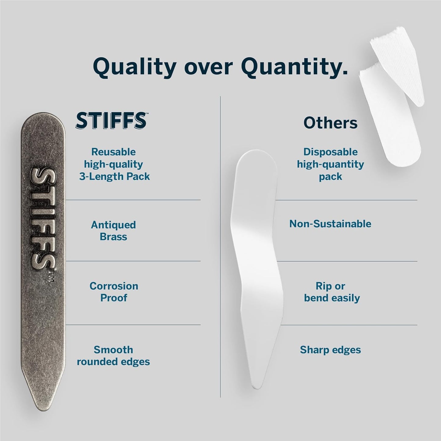 Würkin Stiffs 10-Pack Assorted Non-Magnetic Brass Collar Stays 5 Pair | Includes (4) 2.0” Stays, (4) 2.5” Stays, & (2) 2.75” Stays