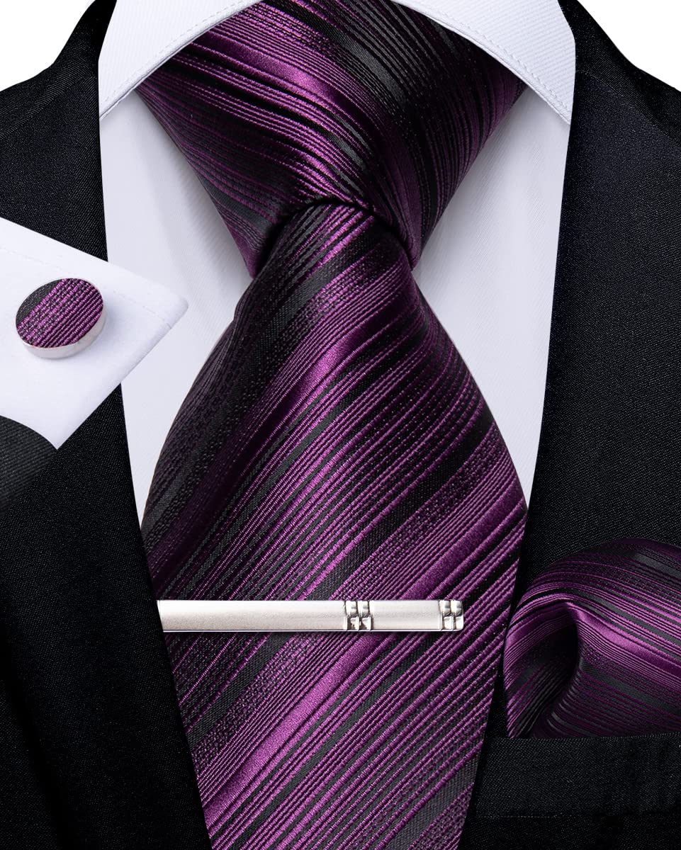 Mens Silk Necktie Solid Color Tie and Pocket Square Cufflink Tie Clip Set Woven Plain Ties for Men Wedding Party