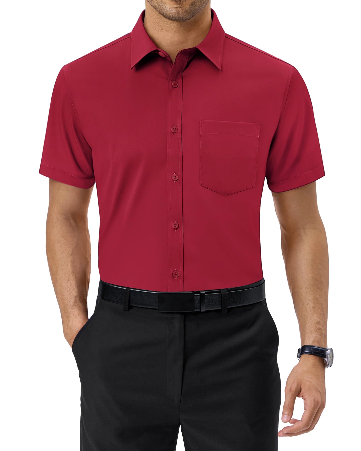 Alimens & Gentle Mens Short Sleeve Dress Shirts Regular Fit Stretch Wrinkle-Resistant Button Down Shirts