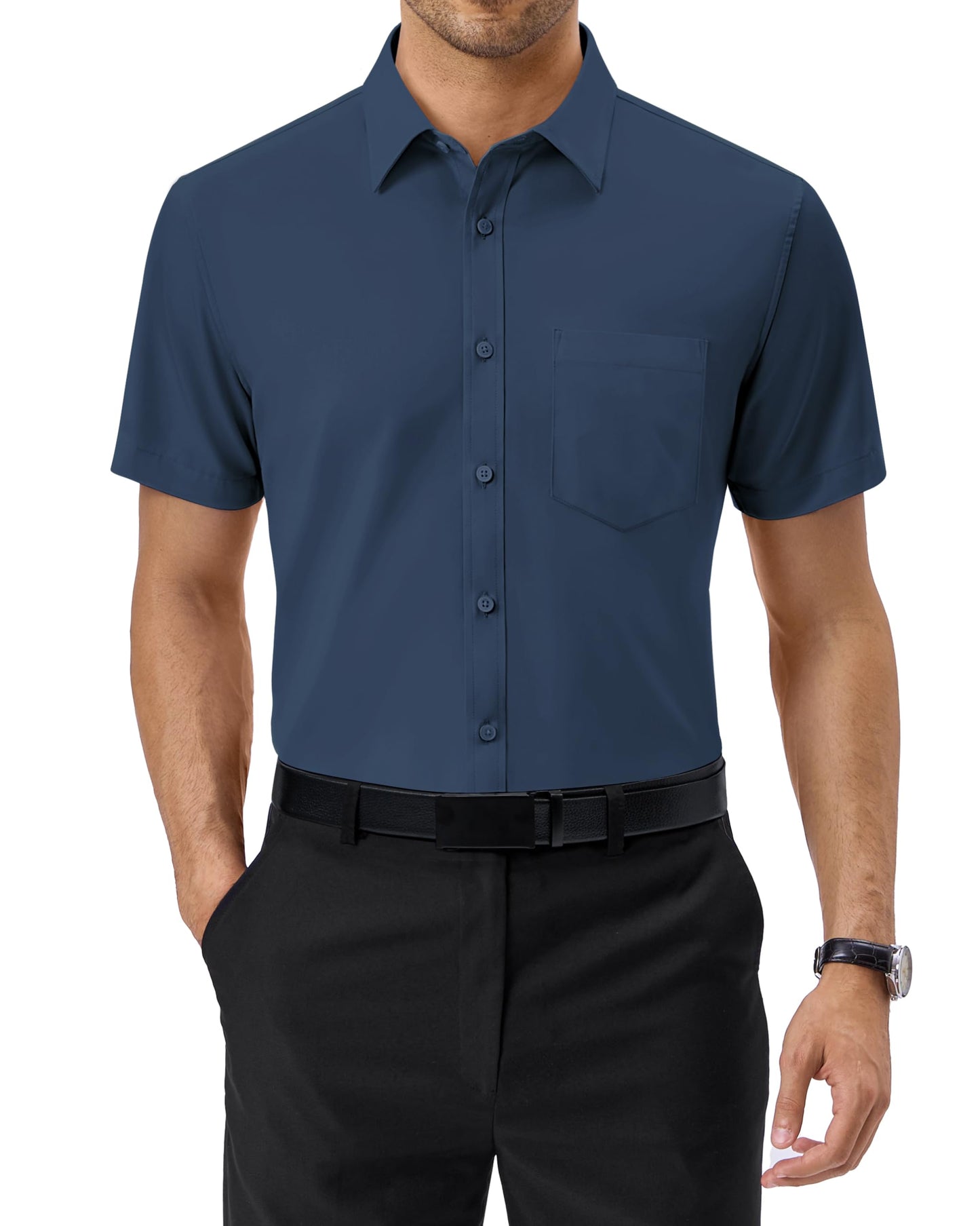 Alimens & Gentle Mens Short Sleeve Dress Shirts Regular Fit Stretch Wrinkle-Resistant Button Down Shirts