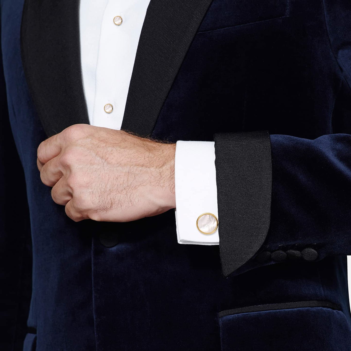 Fashion Mother-of-Pearl Tuxedo Shirt Button and Cufflink Set