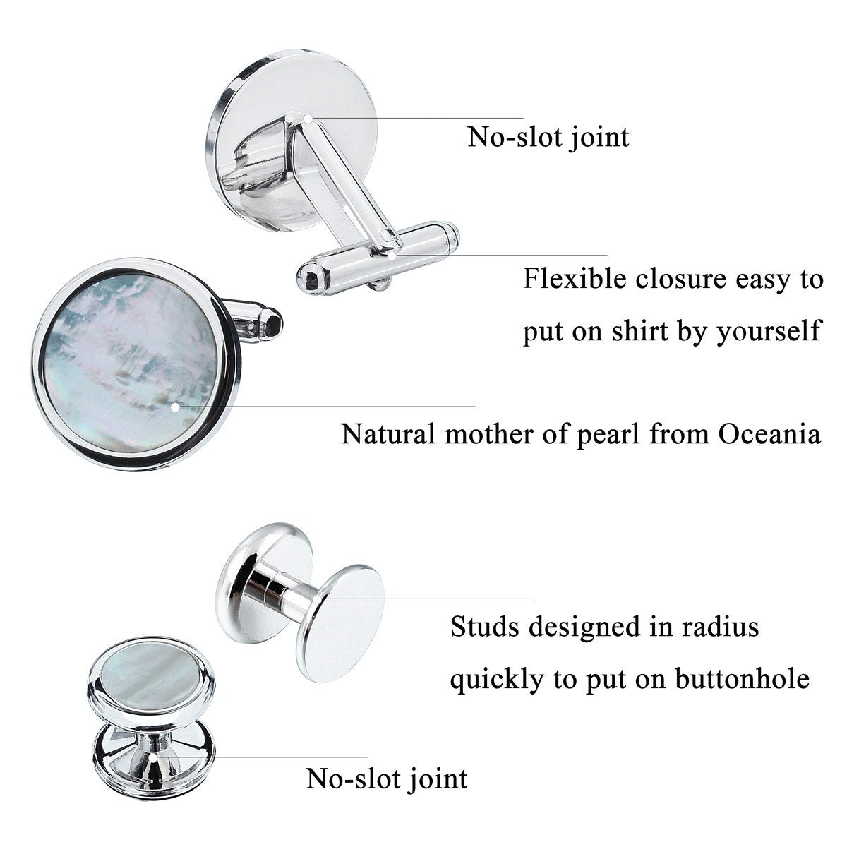 Fashion Mother-of-Pearl Tuxedo Shirt Button and Cufflink Set