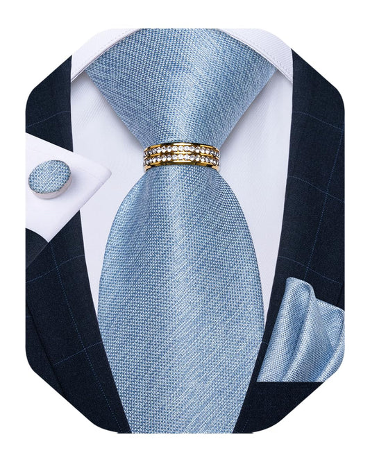 Mens Tie Set Silk Necktie and Gold Tie Ring Pocket Square Cufflinks Formal Business Wedding Ties with Gift Box