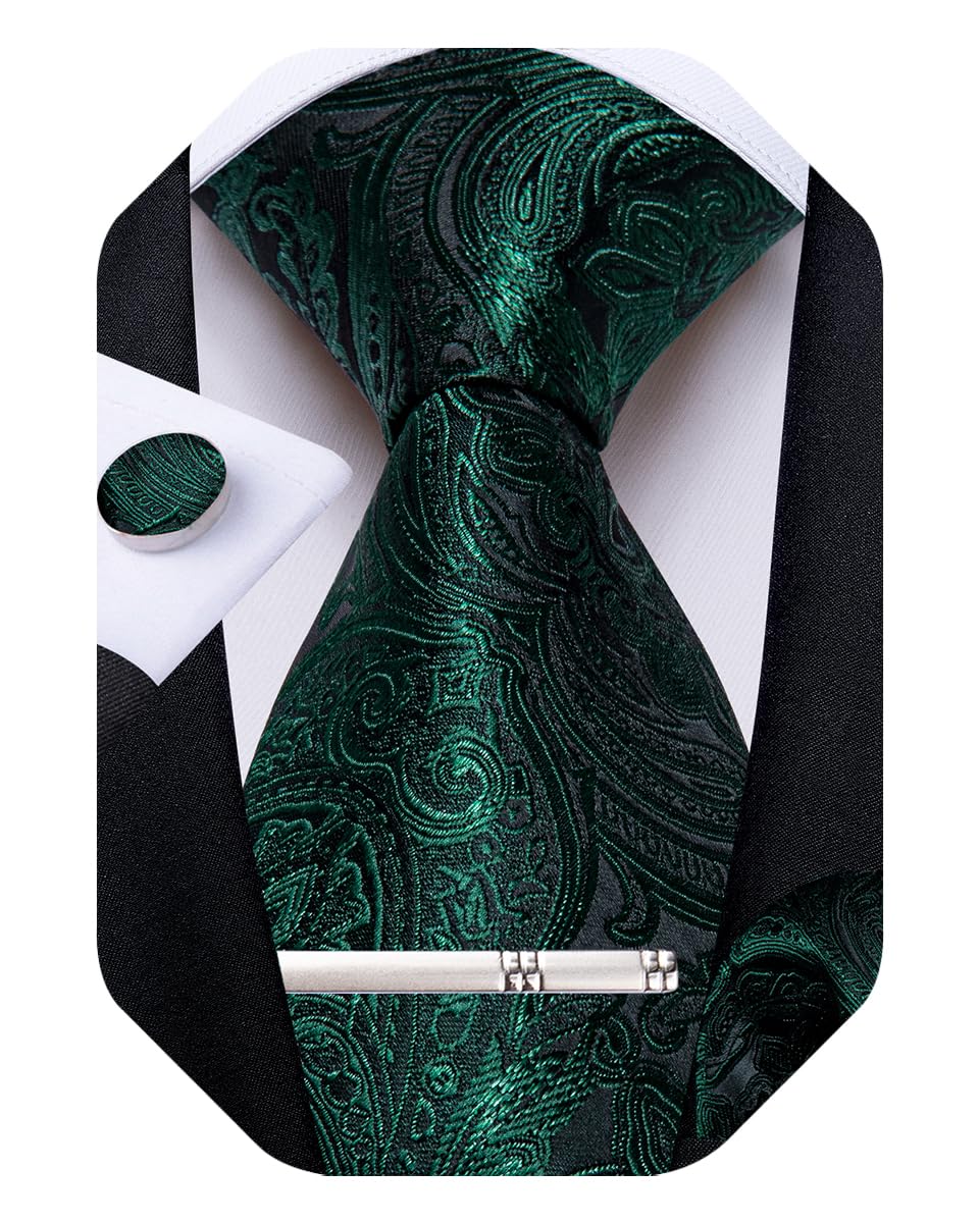 Silk Floral Ties for Men Woven Paisley Necktie and Tie Clip Handkerchief Cufflinks Set for Party Wedding