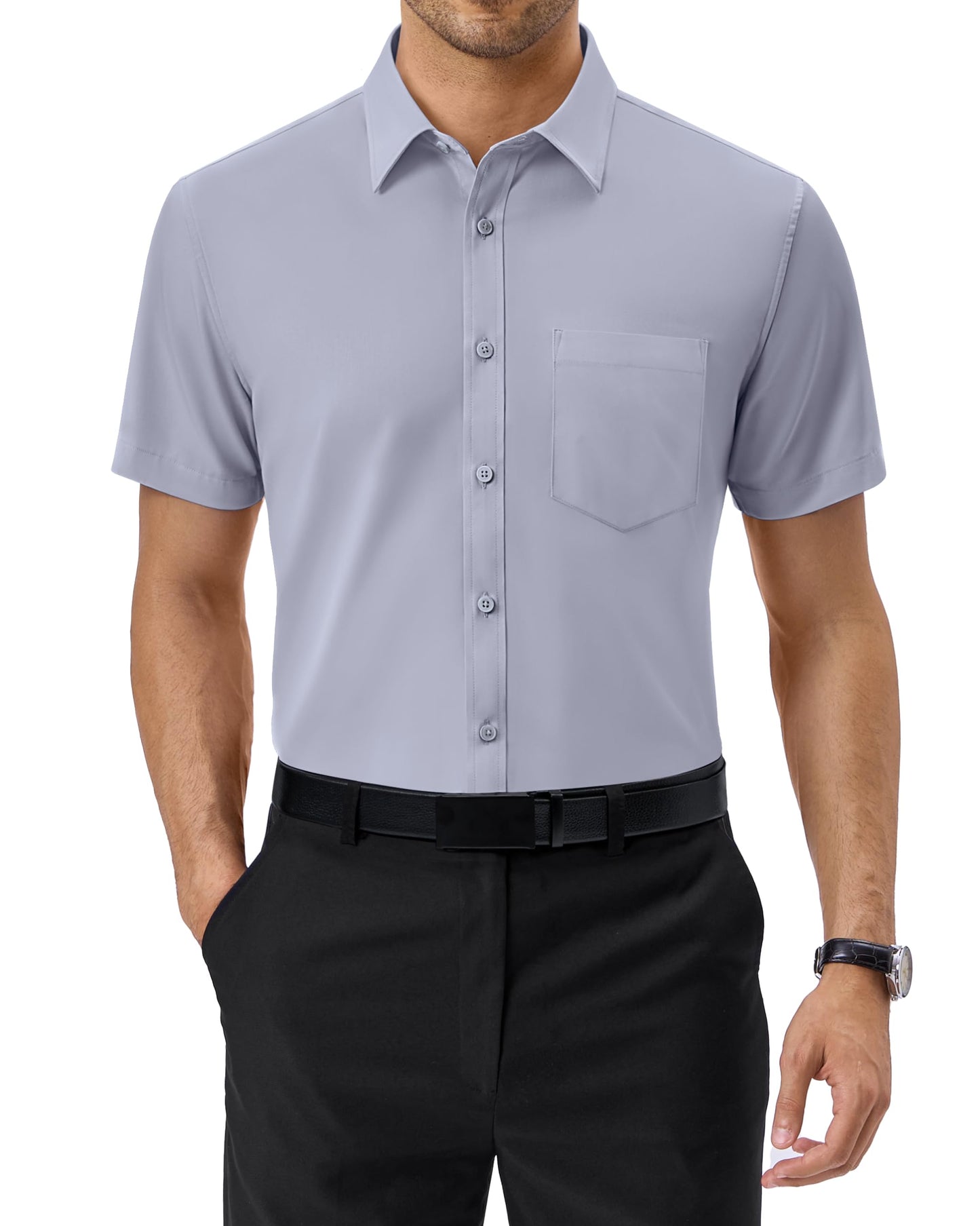 Alimens & Gentle Mens Short Sleeve Dress Shirts Regular Fit Stretch Wrinkle-Resistant Button Down Shirts