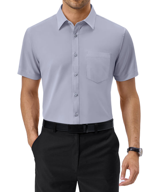 Alimens & Gentle Mens Short Sleeve Dress Shirts Regular Fit Stretch Wrinkle-Resistant Button Down Shirts