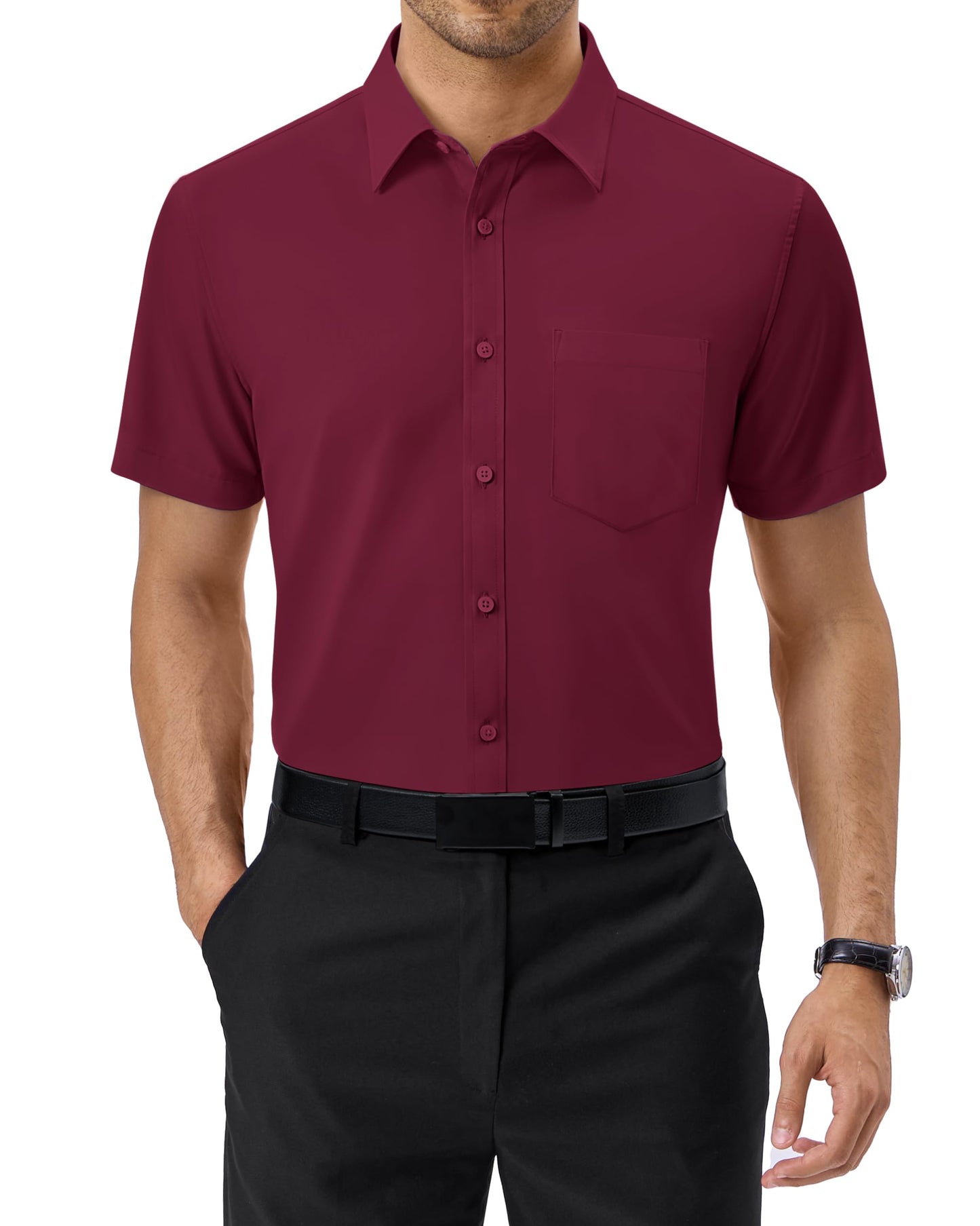Alimens & Gentle Mens Short Sleeve Dress Shirts Regular Fit Stretch Wrinkle-Resistant Button Down Shirts