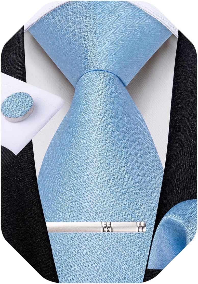 Mens Tie Silk Plaid Striped Necktie and Pocket Square Cufflinks Tie Clip Set with Gift Box Formal Wedding Party