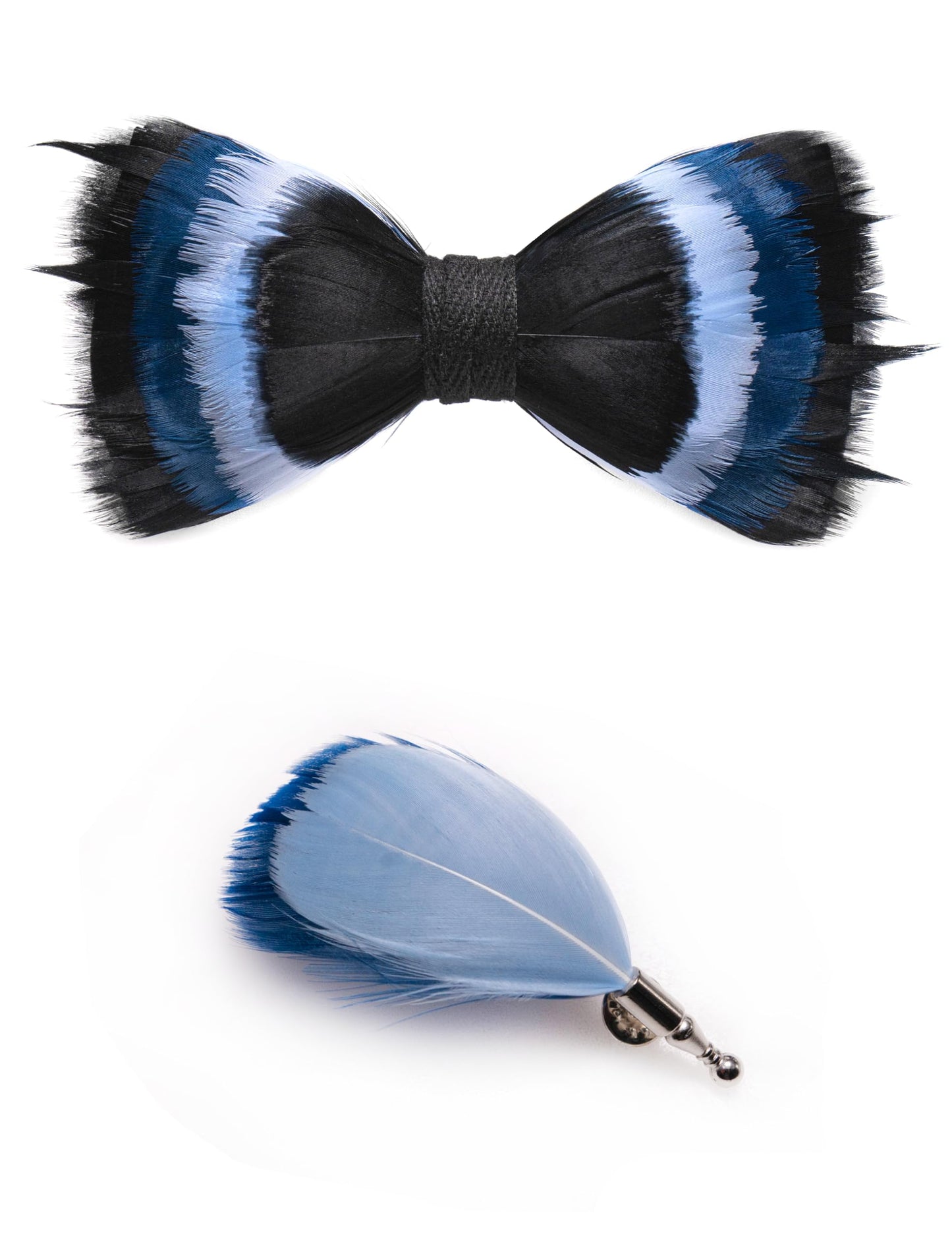 Handmade Feather Pre-tied Bow tie and Brooch Sets for Men