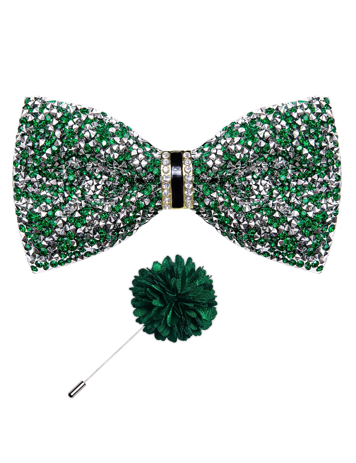 Rhinestone Bow Ties for Men Adjustable Sequin Diamond Pre-tied Bowtie with Ring and Lapel Pin Set for Wedding Party