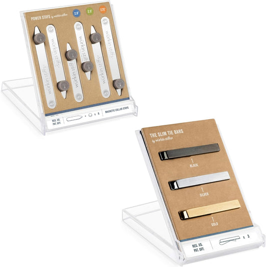 Würkin Stiffs Assorted Power Stays Magnetic Collar Stays 3 Pair | Slim Tie Bar Clip Set | Set of 3 1.65" Brushed Finish Tie Clips | As Seen on Shark Tank