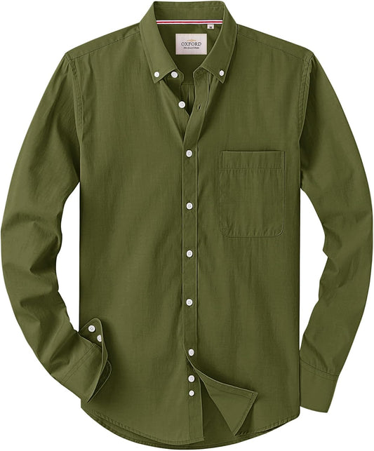 Alimens & Gentle Mens Solid Oxford Shirt Long Sleeve Dress Shirt Work Casual Button Down Shirts with Pocket