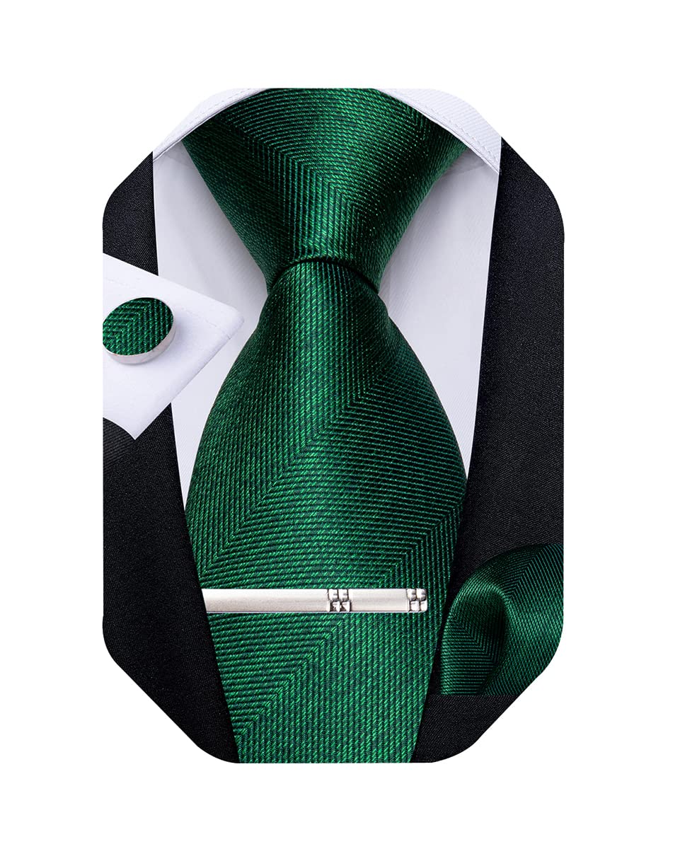 Mens Silk Necktie Solid Color Tie and Pocket Square Cufflink Tie Clip Set Woven Plain Ties for Men Wedding Party
