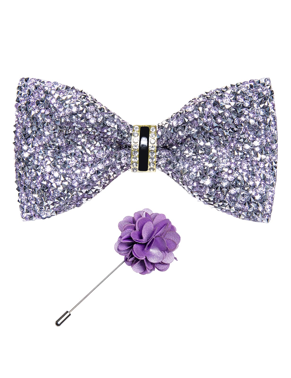 Rhinestone Bow Ties for Men Adjustable Sequin Diamond Pre-tied Bowtie with Ring and Lapel Pin Set for Wedding Party