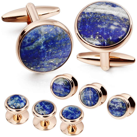 Cufflinks and Tuxedo Studs Set for Men with Gift Box, Mother-of-Pearl Cuff links for French Cuff Shirt and Dress Shirt, Suitable for Wedding, Birthday, Party