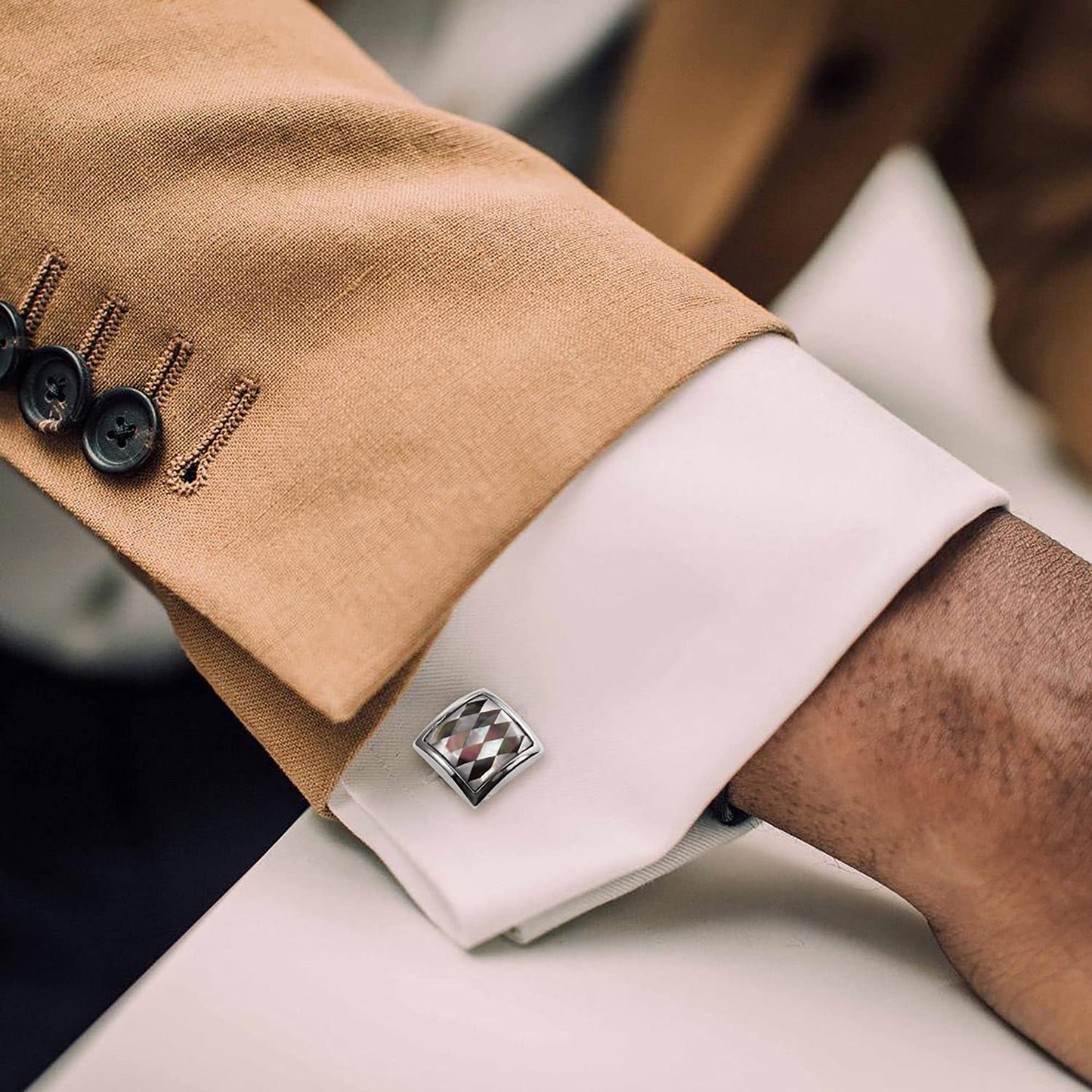 Handmade Classic Mother of Pearl Silver Cuff Links