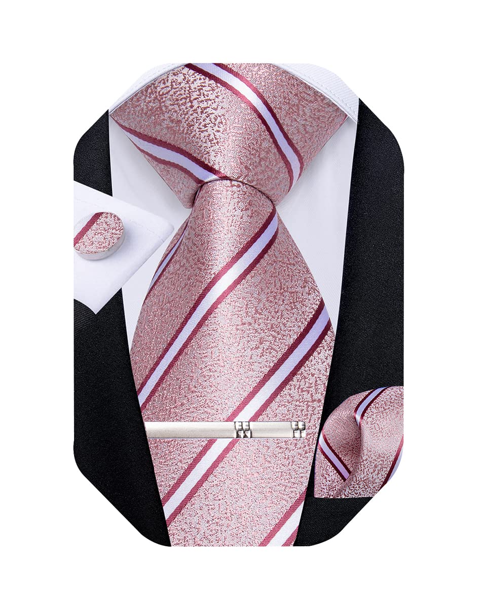 Mens Striped Tie Silk Woven Necktie and Pocket Square Cufflinks Tie Clip Set Wedding Business Formal Gift Tie for Men