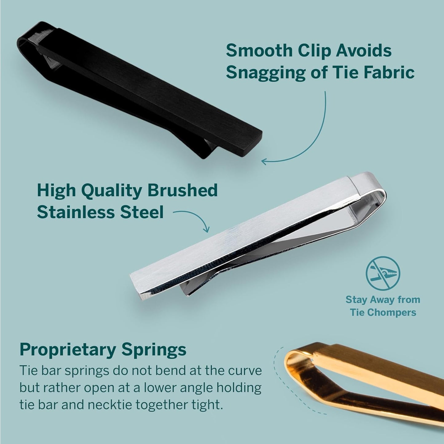 The Slim Tie Bar Clip Set by Würkin Stiffs | Set of 3 Brushed Finish Tie Clips | Includes (1) Gold, (1) Black, (1) Silver | Pack of 1.65” Long Necktie Clips | Gift for Men | As Seen on Shark Tank