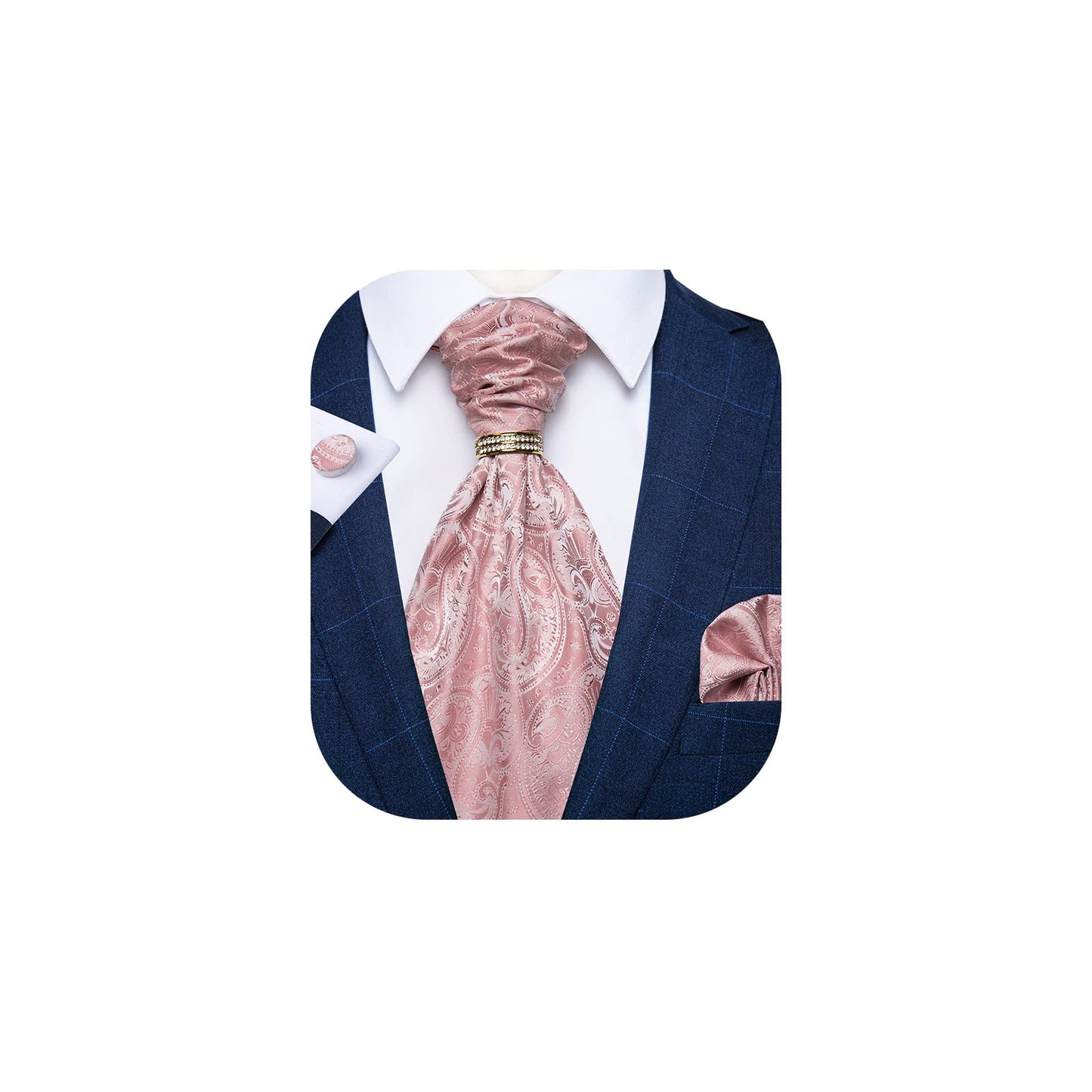 DiBanGu Paisley Ascot Ties for Men Silk Woven Cravat Tie and Pocket Square Cufflinks Set with Tie Ring for Wedding Party