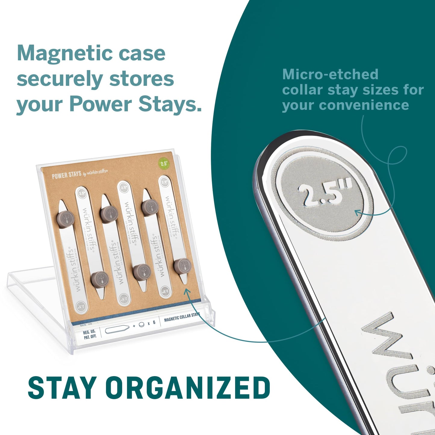 Würkin Stiffs Power Stays Magnetic Collar Stays|Power Stays with Storage Case | Metal Shirt Collar Stays for Men Clothing