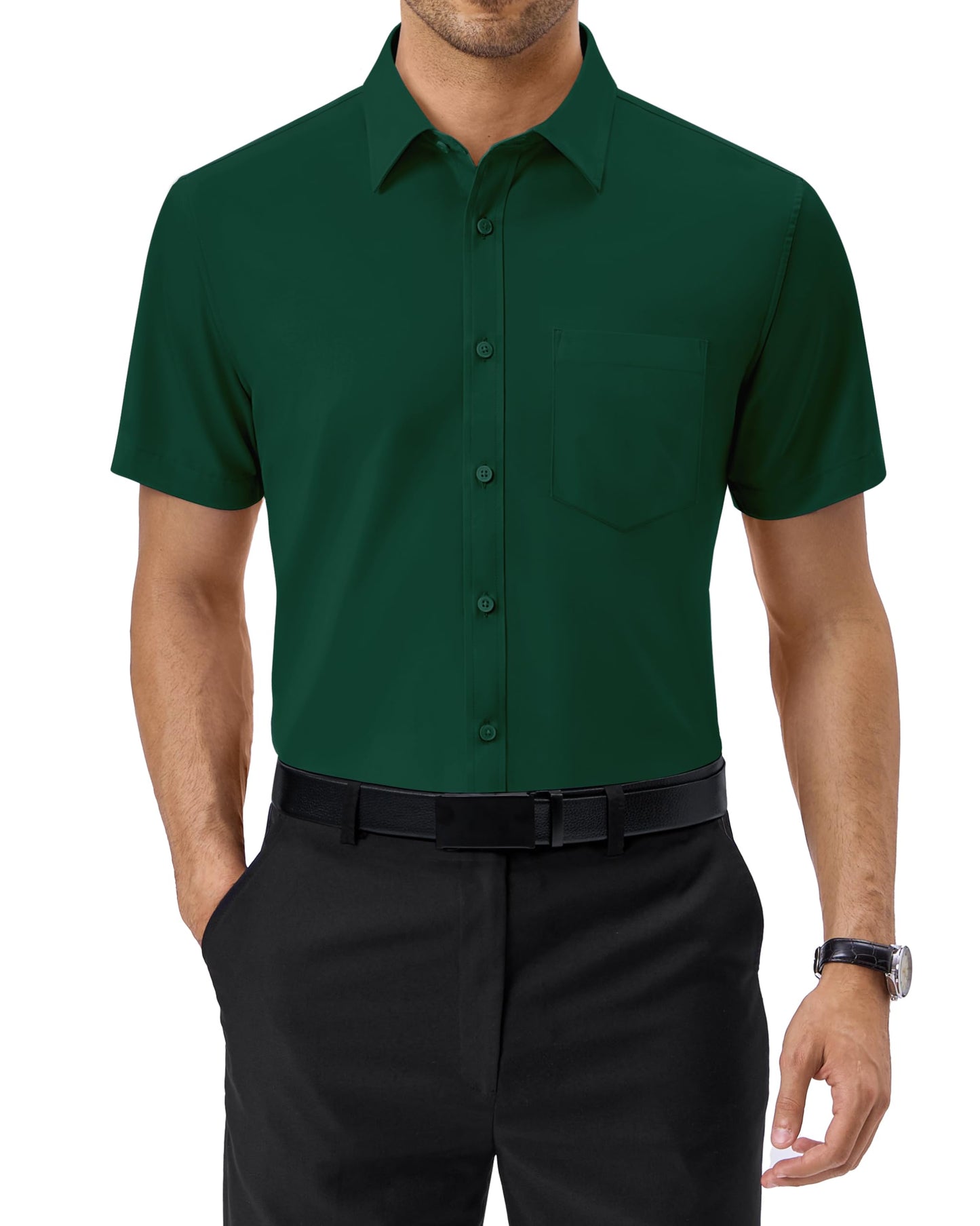 Alimens & Gentle Mens Short Sleeve Dress Shirts Regular Fit Stretch Wrinkle-Resistant Button Down Shirts